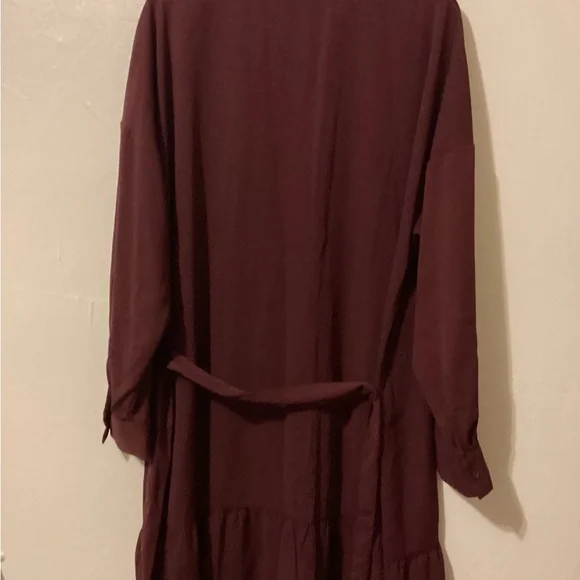 Nine West Burgundy Button Down Ruffle Hem Dress Long Sleeve New - Picture 4 of 7